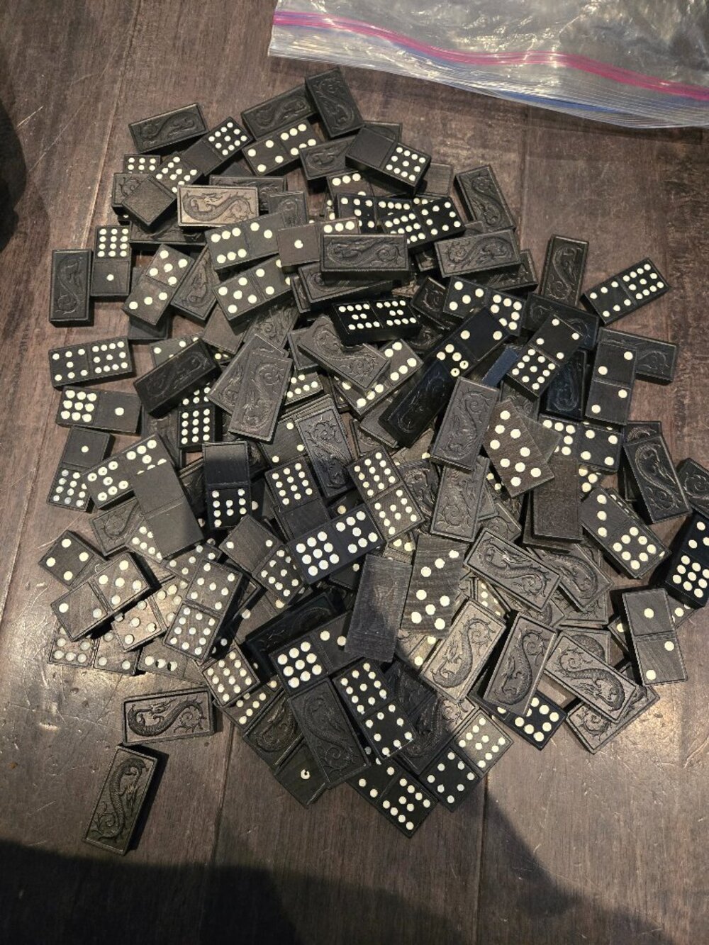 Vintage Dragon Embossed Domino Set | 186 Pieces | Black
